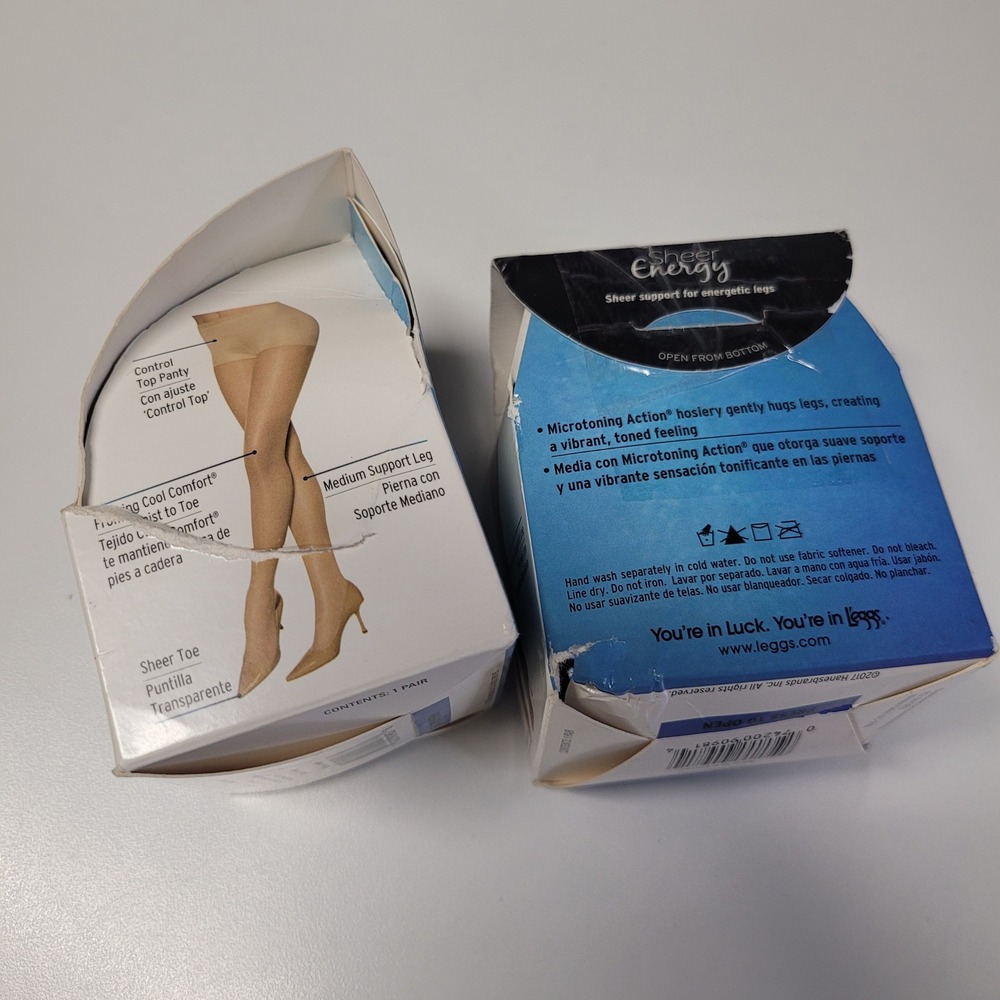 L eggs Sheer Energy Pantyhose 2 Pack Q+ Jet Black Nude Control Top 90983 90981 - Picture 2 of 5